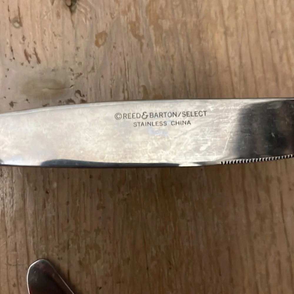 2 Reed & Barton Baroque Solid Modern Knife Stainless 9” Glossy Discontinued Two